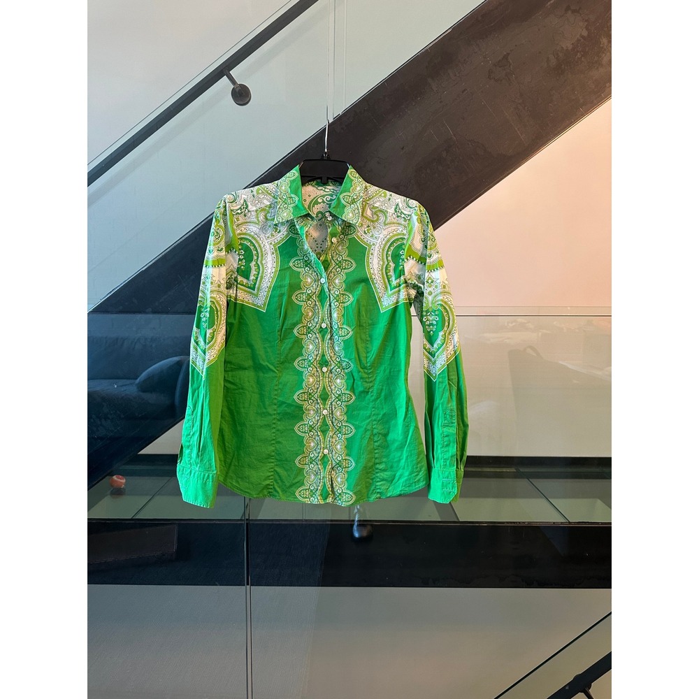 Etro Milano Green Paisley Print Button Down Shirt Made in Italy Size 42 - Picture 2 of 6